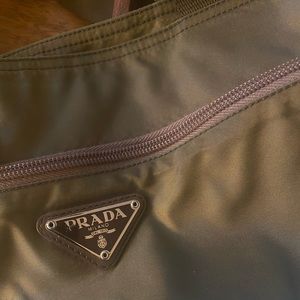 Vintage, olive green Prada tote.